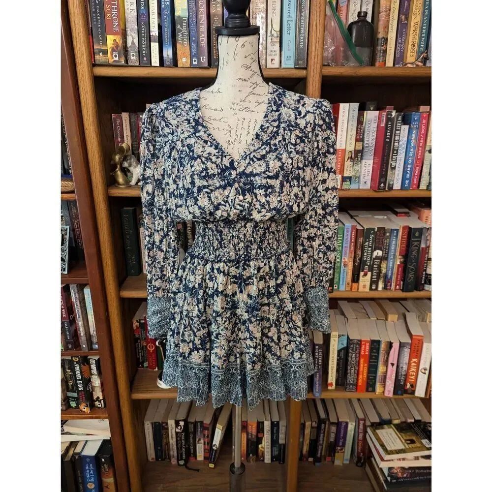 Intermix Women’s Lana Floral Smocked Blue Mini Dress Size XS 2
